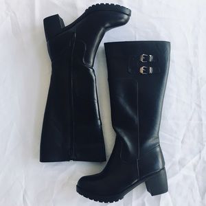 Leather Wool Winter Black Boots Fur Heeled Boots
